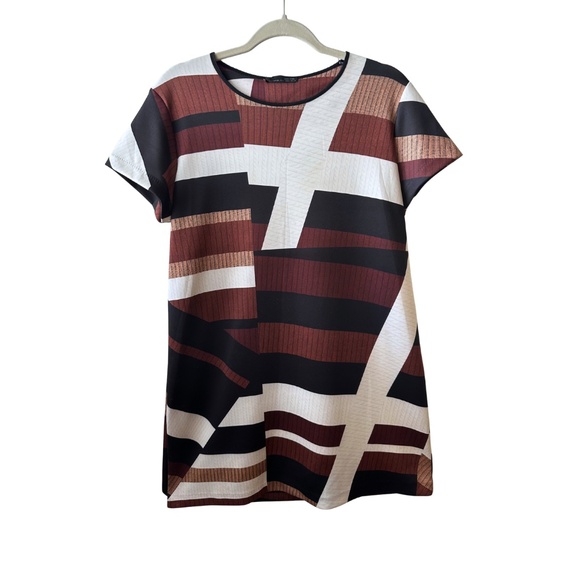 Zara W&B Too Cute Brown, Black, White Pattern Mini Dress - Picture 1 of 4